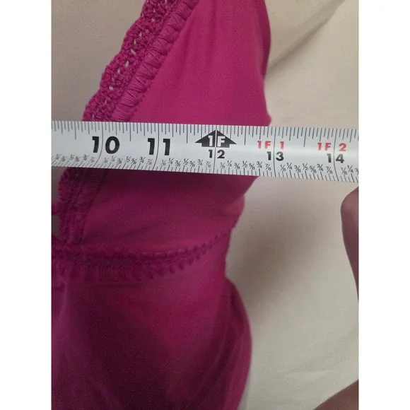 Kona Sol Womens Pink Crochet Trim V-Neck One Piece Swimsuit XL Halter Tie Back - Picture 5 of 7